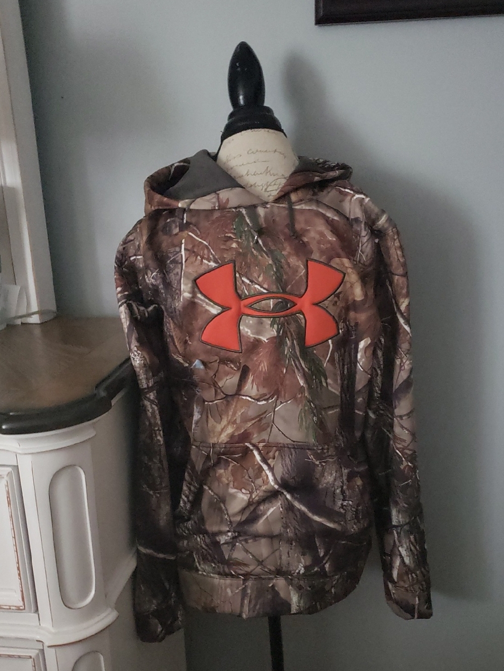Under Armour Brown Camo Hoodie with Orange/Red Logo